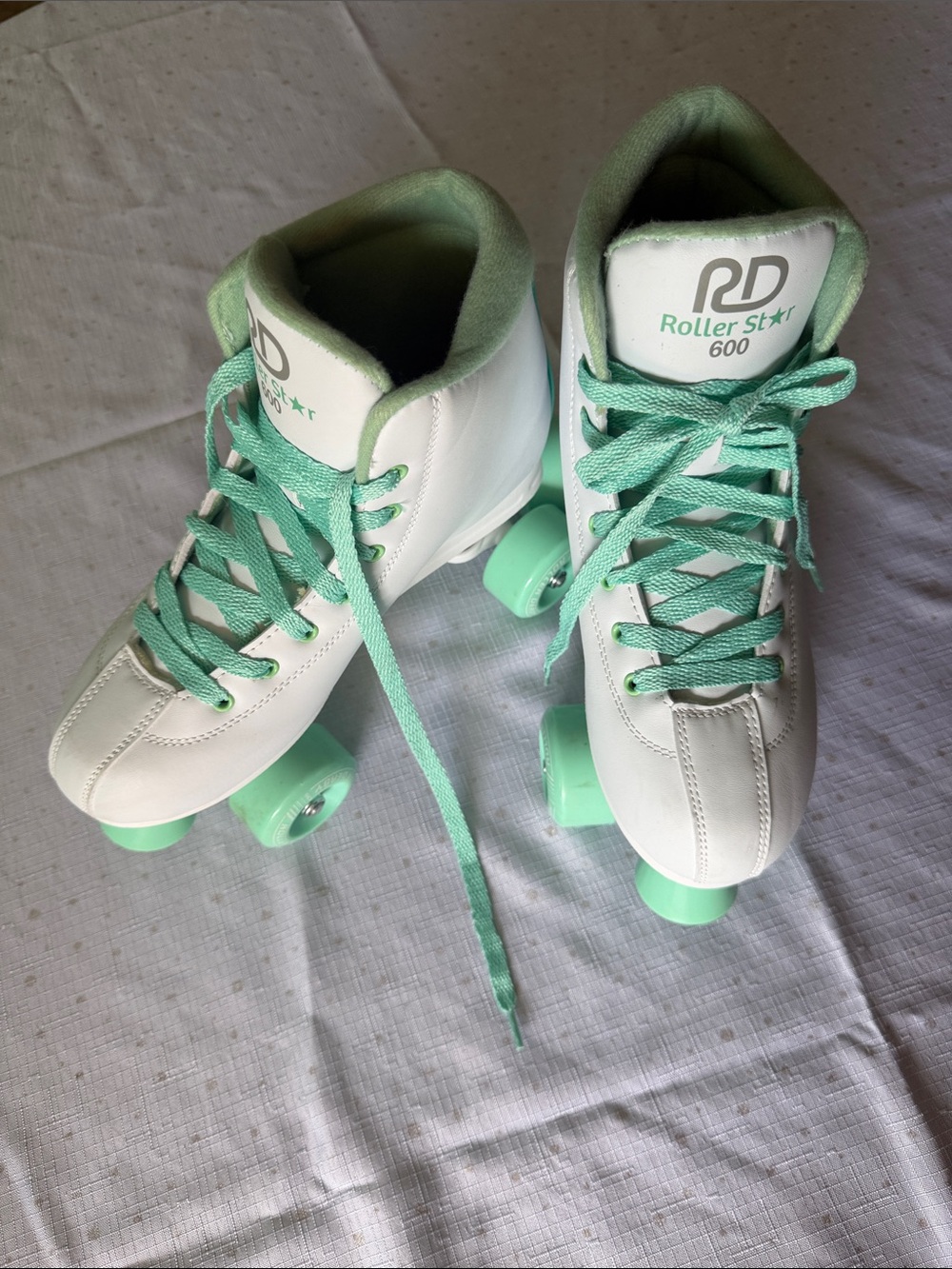 Women's White Roller Skates with Mint Accents